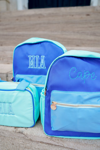 Blue + Teal Colorblock Backpack -PLAIN NO EMBROIDERY