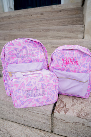 Lilac Hearts Backpack -PLAIN NO EMBROIDERY