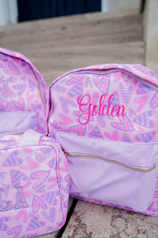 Lilac Hearts Backpack -PLAIN NO EMBROIDERY