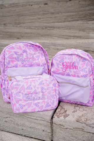Lilac Hearts Backpack -PLAIN NO EMBROIDERY