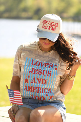 RTS Loves Jesus And America Too Camo Tee