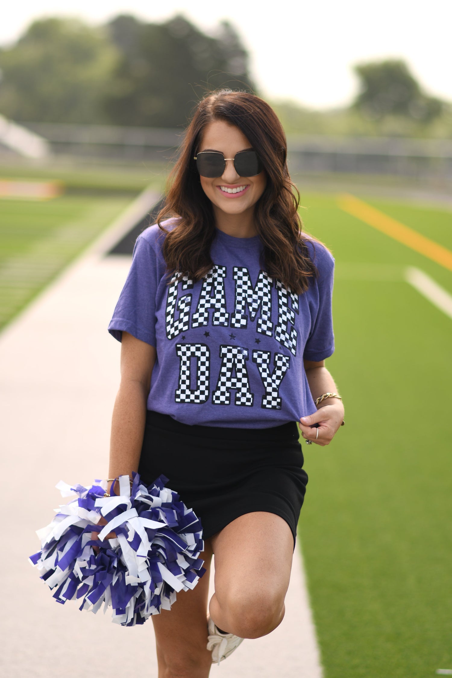 Purple Checkered Game Day Tee