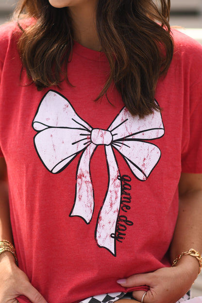 Red Game Day Bow Tee