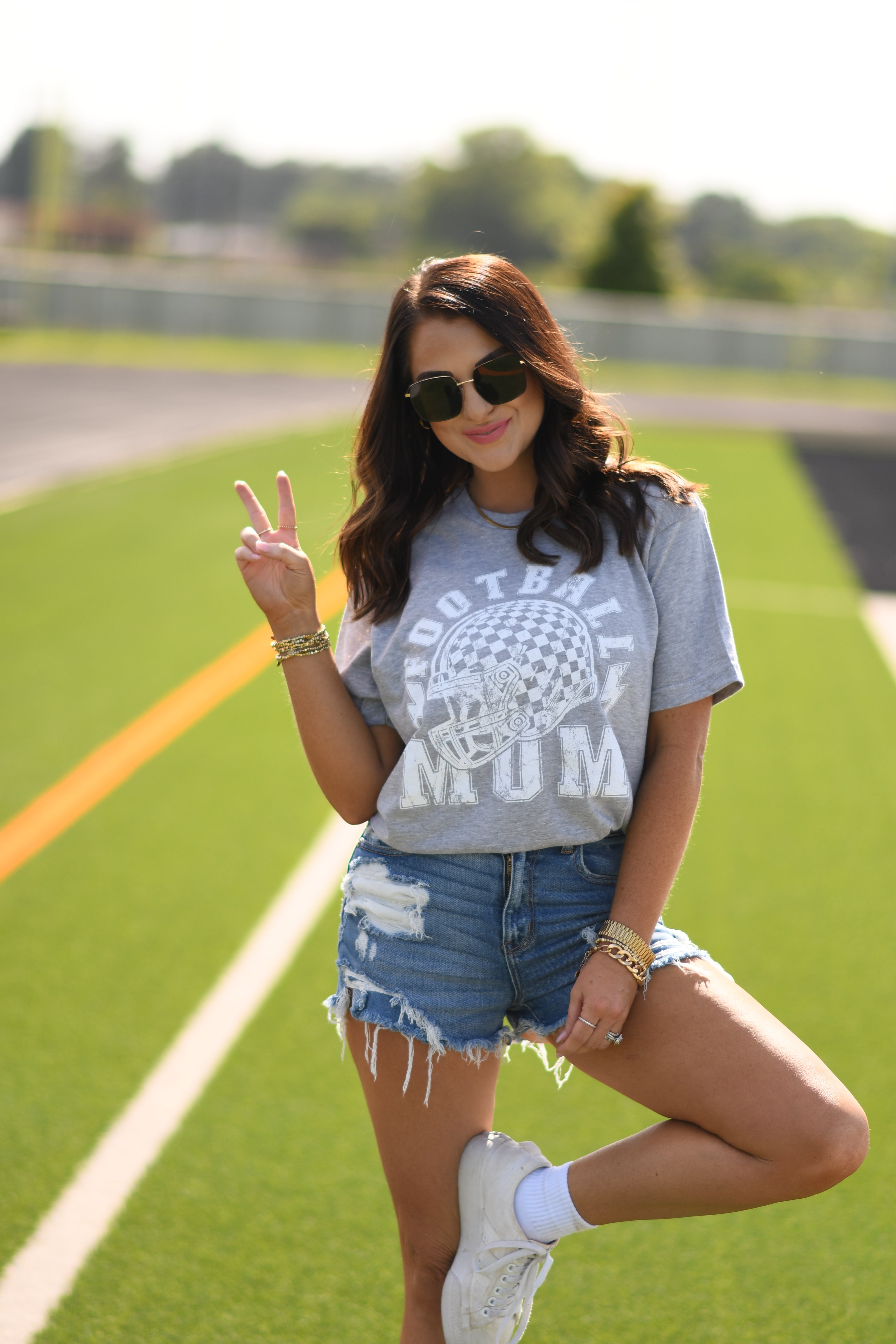 Football Mom Checkered Helmet Tee