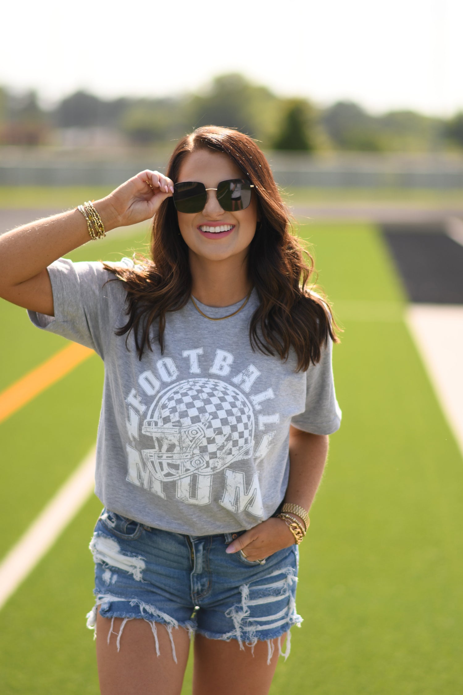 Football Mom Checkered Helmet Tee