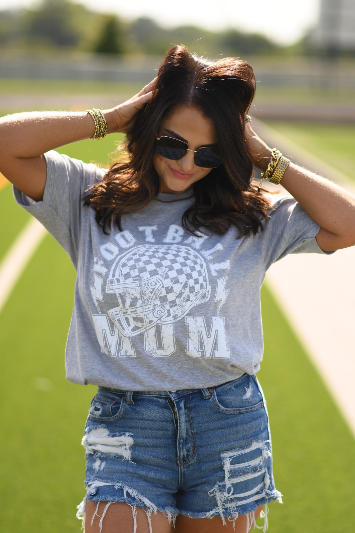 Football Mom Checkered Helmet Tee