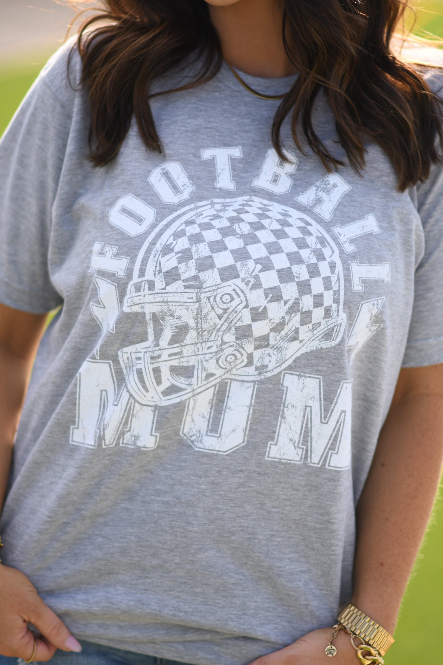 Football Mom Checkered Helmet Tee