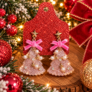 Pink Wishes Christmas Tree Earrings
