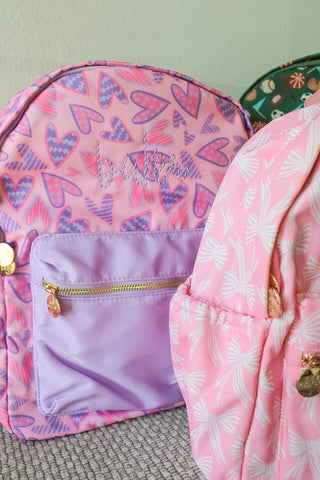 Lilac Hearts Backpack -PLAIN NO EMBROIDERY