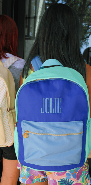 Blue + Teal Colorblock Backpack -PLAIN NO EMBROIDERY
