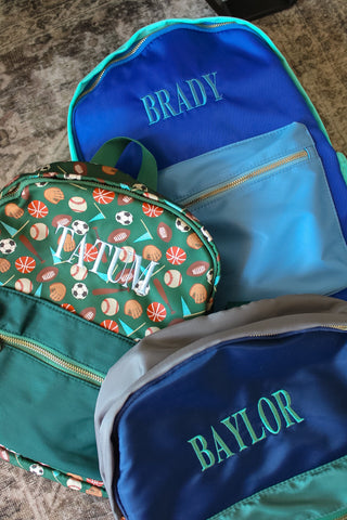 Blue + Teal Colorblock Backpack -PLAIN NO EMBROIDERY