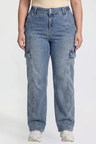 Women's Plus High Rise Elastic Waist Straight Cargo