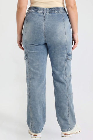 Women's Plus High Rise Elastic Waist Straight Cargo
