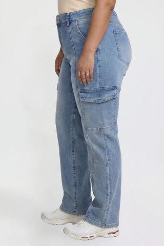 Women's Plus High Rise Elastic Waist Straight Cargo