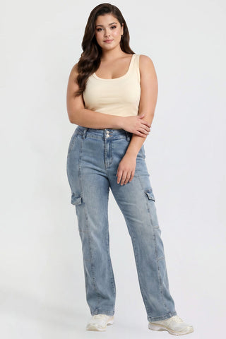 Women's Plus High Rise Elastic Waist Straight Cargo