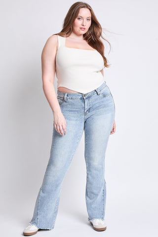 Pants Women's Plus Low Rise Frayed Hem Flare Jeans