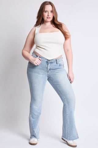 Pants Women's Plus Low Rise Frayed Hem Flare Jeans