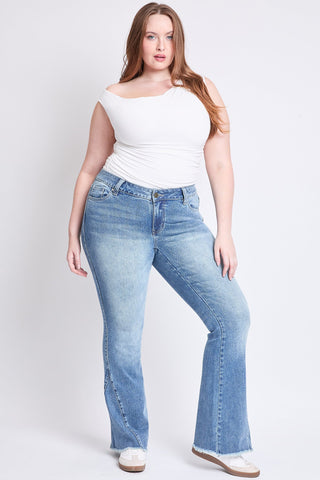Pants Women's Plus Low Rise Frayed Hem Flare Jeans