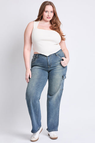 Pants Women's Plus High Rise Wide Leg Skater Cargo Jeans