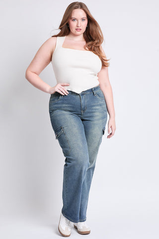 Pants Women's Plus High Rise Wide Leg Skater Cargo Jeans