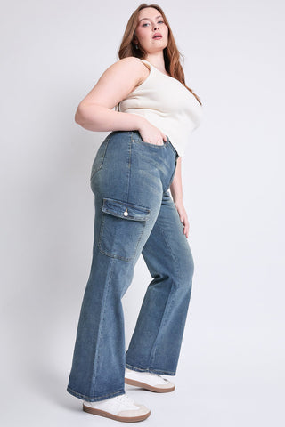 Pants Women's Plus High Rise Wide Leg Skater Cargo Jeans