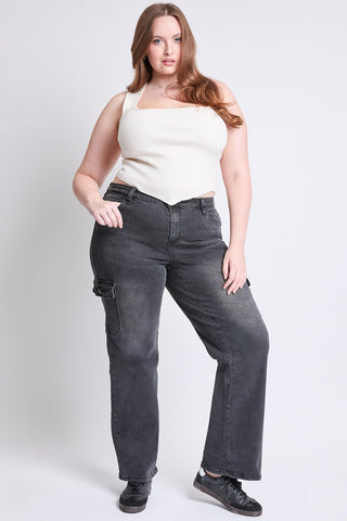 Pants Women's Plus High Rise Wide Leg Skater Cargo Jeans