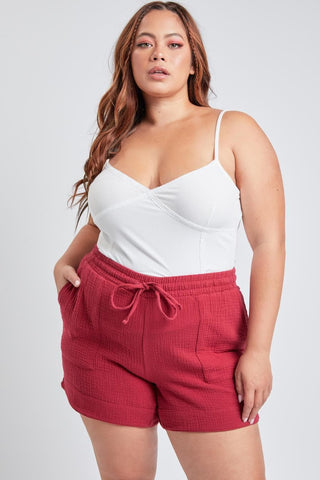 YMI Jeans Women's Plus Double Gauze Shorts With Banded Hem