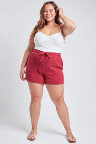 YMI Jeans Women's Plus Double Gauze Shorts With Banded Hem