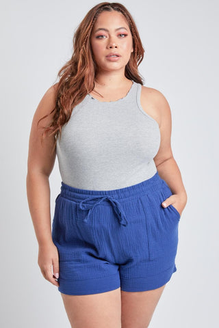 YMI Jeans Women's Plus Double Gauze Shorts With Banded Hem