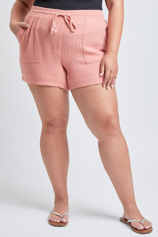 YMI Jeans Women's Plus Double Gauze Shorts With Banded Hem