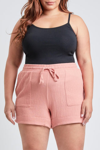 YMI Jeans Women's Plus Double Gauze Shorts With Banded Hem