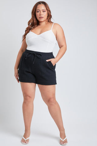 YMI Jeans Women's Plus Double Gauze Shorts With Banded Hem