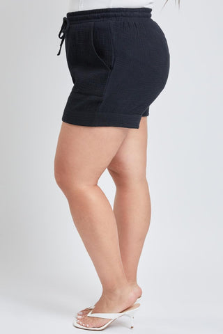 YMI Jeans Women's Plus Double Gauze Shorts With Banded Hem