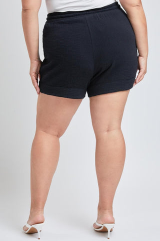 YMI Jeans Women's Plus Double Gauze Shorts With Banded Hem