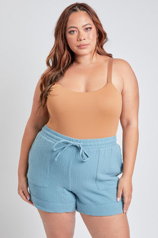 YMI Jeans Women's Plus Double Gauze Shorts With Banded Hem