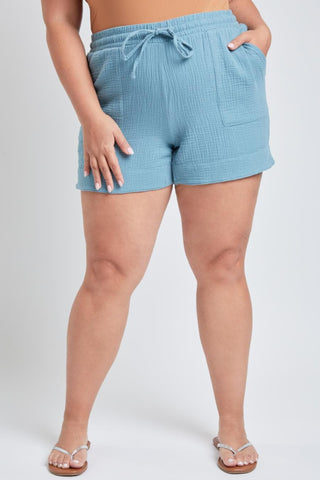 YMI Jeans Women's Plus Double Gauze Shorts With Banded Hem