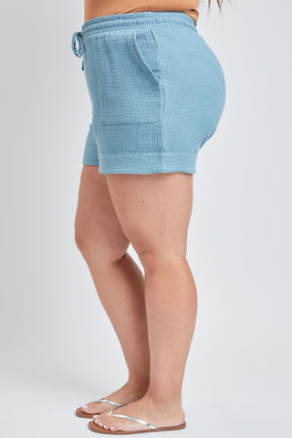 YMI Jeans Women's Plus Double Gauze Shorts With Banded Hem