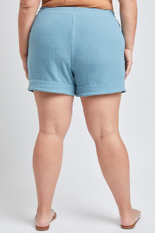 YMI Jeans Women's Plus Double Gauze Shorts With Banded Hem