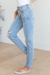 Denim Eloise Mid Rise Control Top Distressed Skinny Jeans