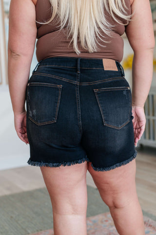 Denim Ember High Rise Control Top Fray Hem Shorts