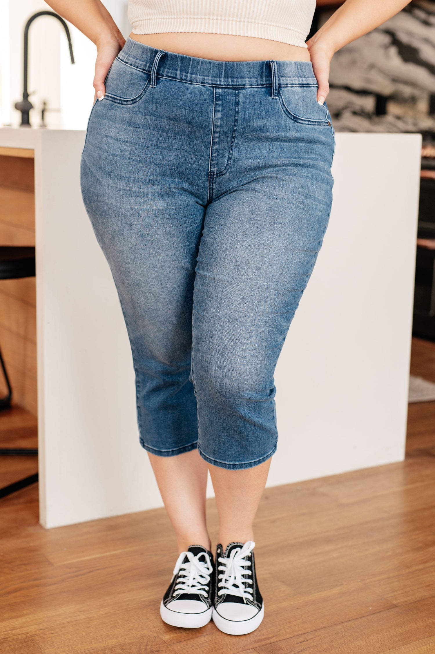 Denim Emily High Rise Cool Denim Pull On Capri Jeans