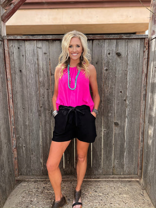 Bottoms Brenna Black Tie-Waist Shorts