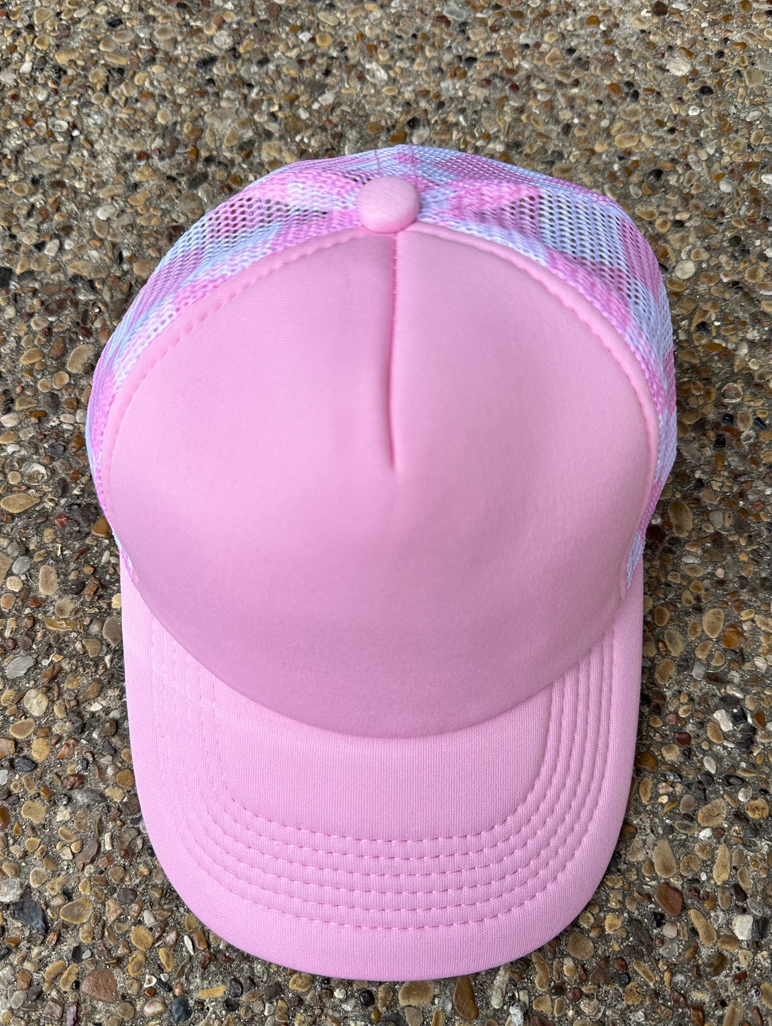 Pink Checkered Trucker Hat