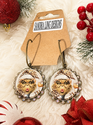 Glam Grinch Leopard Bezel Hoop Earrings