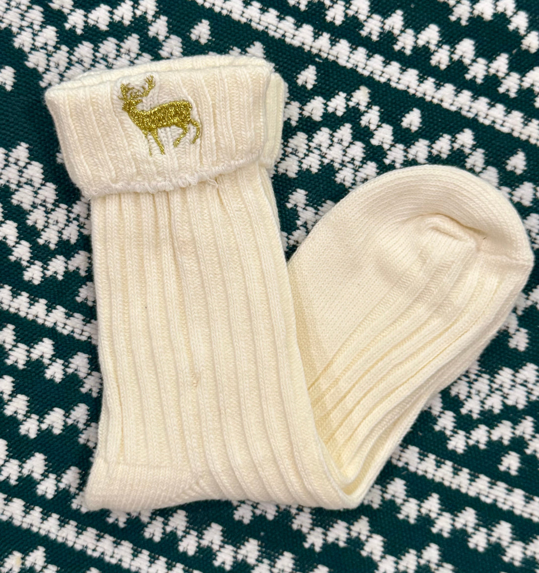 RTS Ivory Reindeer Embroidered Socks