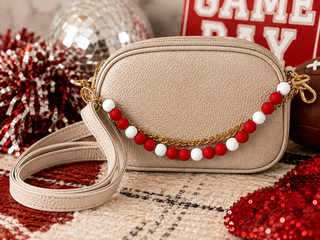 Game Day Red & White Beaded Charm Purse