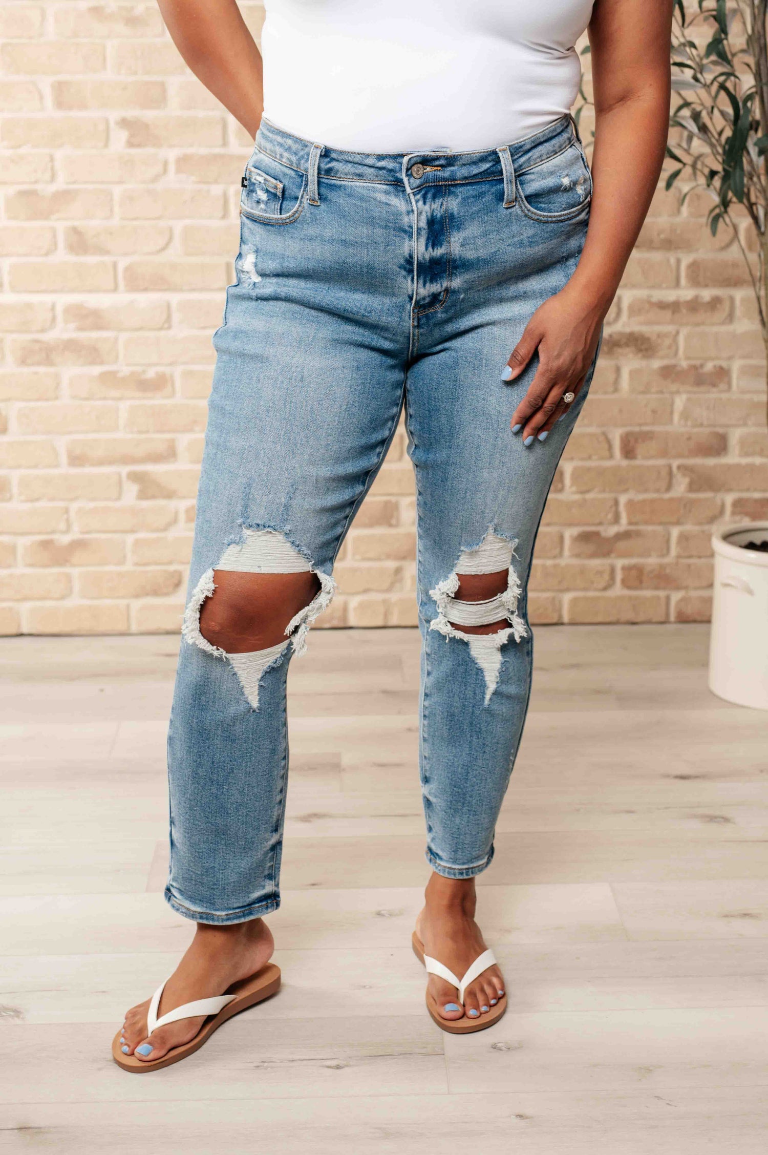 Denim Frankie High Waist Distressed Boyfriend Jeans