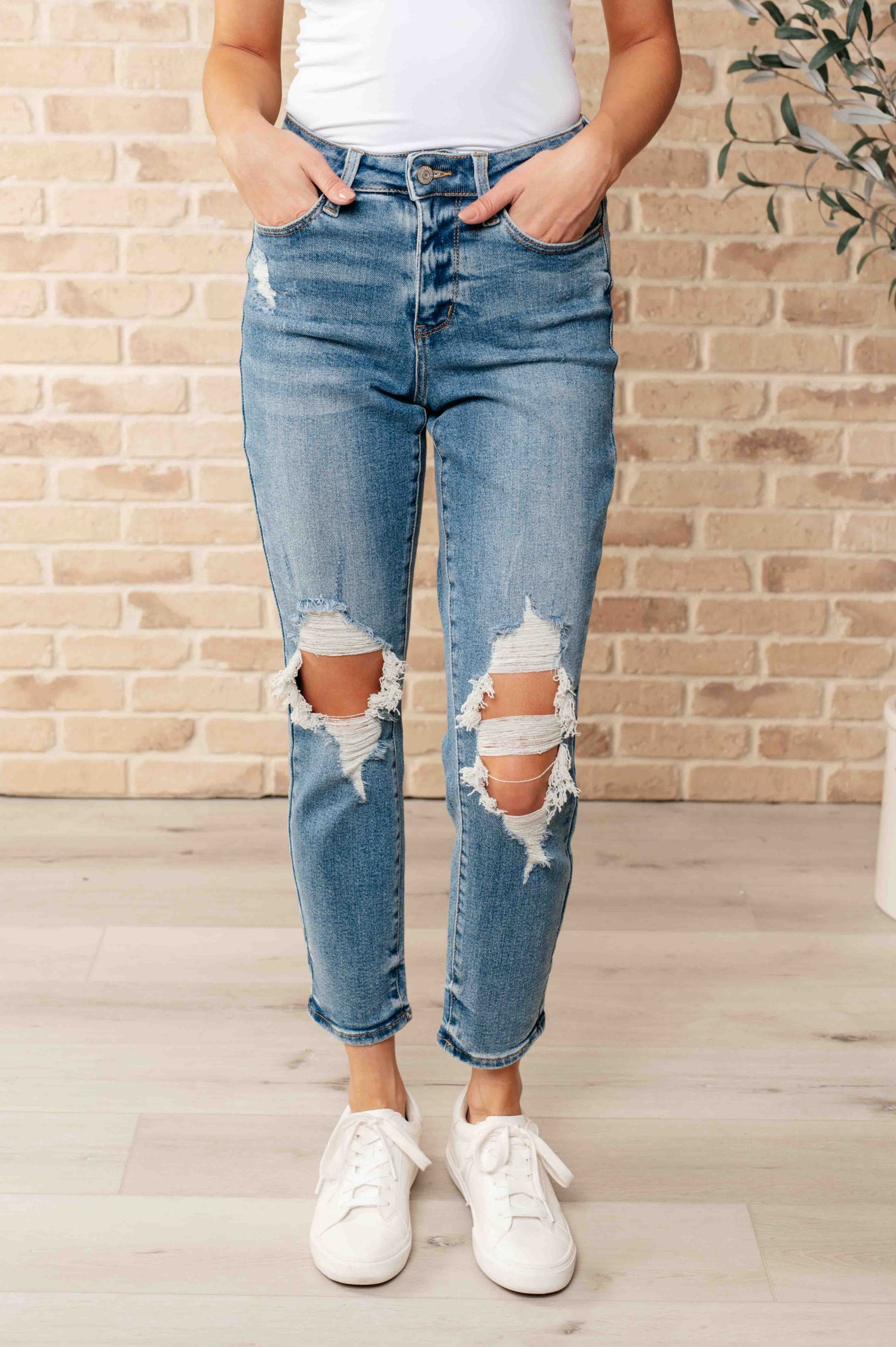 Denim Frankie High Waist Distressed Boyfriend Jeans