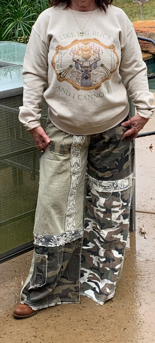 Camoflauge Patchwork Wide Leg Cargo Pants