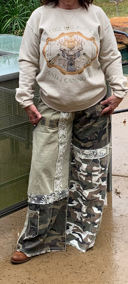 Camoflauge Patchwork Wide Leg Cargo Pants